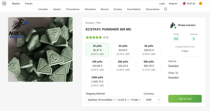 Catharsis Market interface showing the clean Archetyp-inspired product grid layout with category navigation, vendor ratings, and harm reduction labels